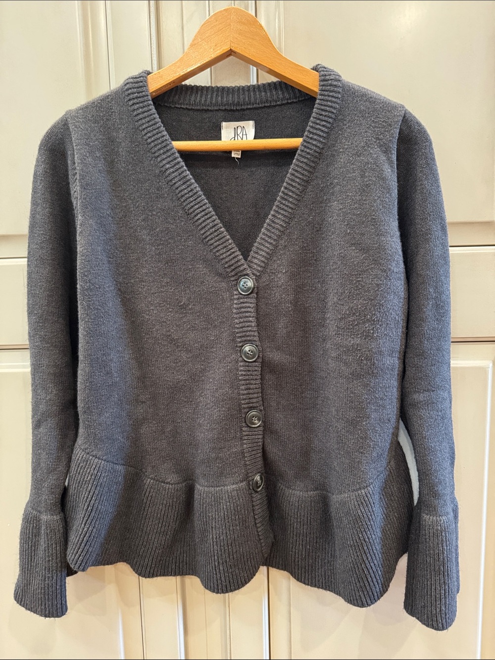 dRA Los Angeles Charcoal Gray Button-Up Peplum Cardigan